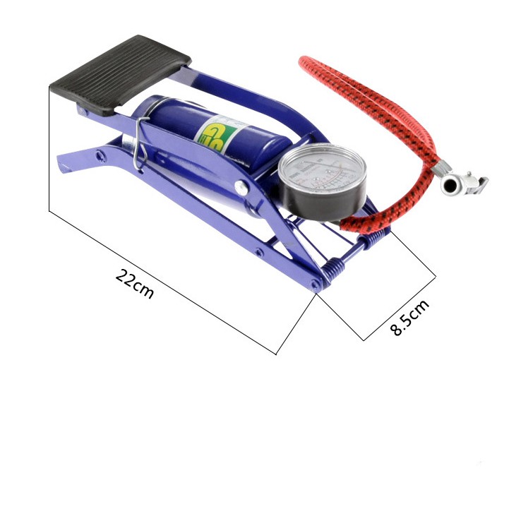 Bơm Lốp Ôtô - Xe Đạp - Xe Máy - Bơm Hơi Đạp Chân Mini Nhỏ Gọn Tiện Lợi - Tặng Kèm Bộ Vá Lốp 5 Miếng Vá - Hàng Loại 1