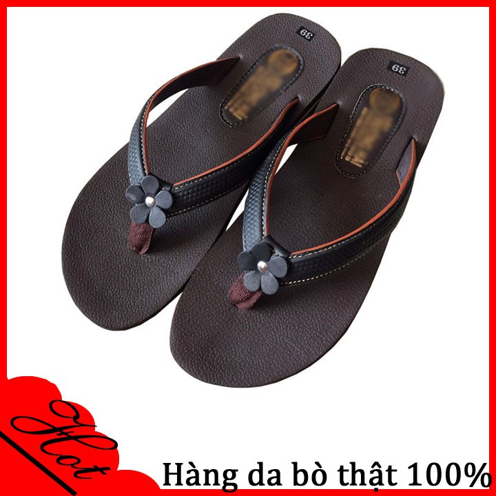 Dép xỏ ngón nữ đính hoa da bò cao cấp TH XN213
