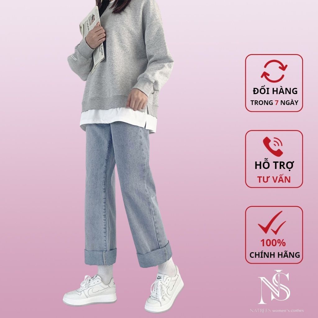 Quần Jean Ống Rộng Nữ NATREES quần bò baggy ống suông form rộng ulzzang cao cấp thời trang Hàn Quốc
