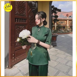 Bộ lụa đi lễ- đi chùa- mặc nhà màu xanh lá