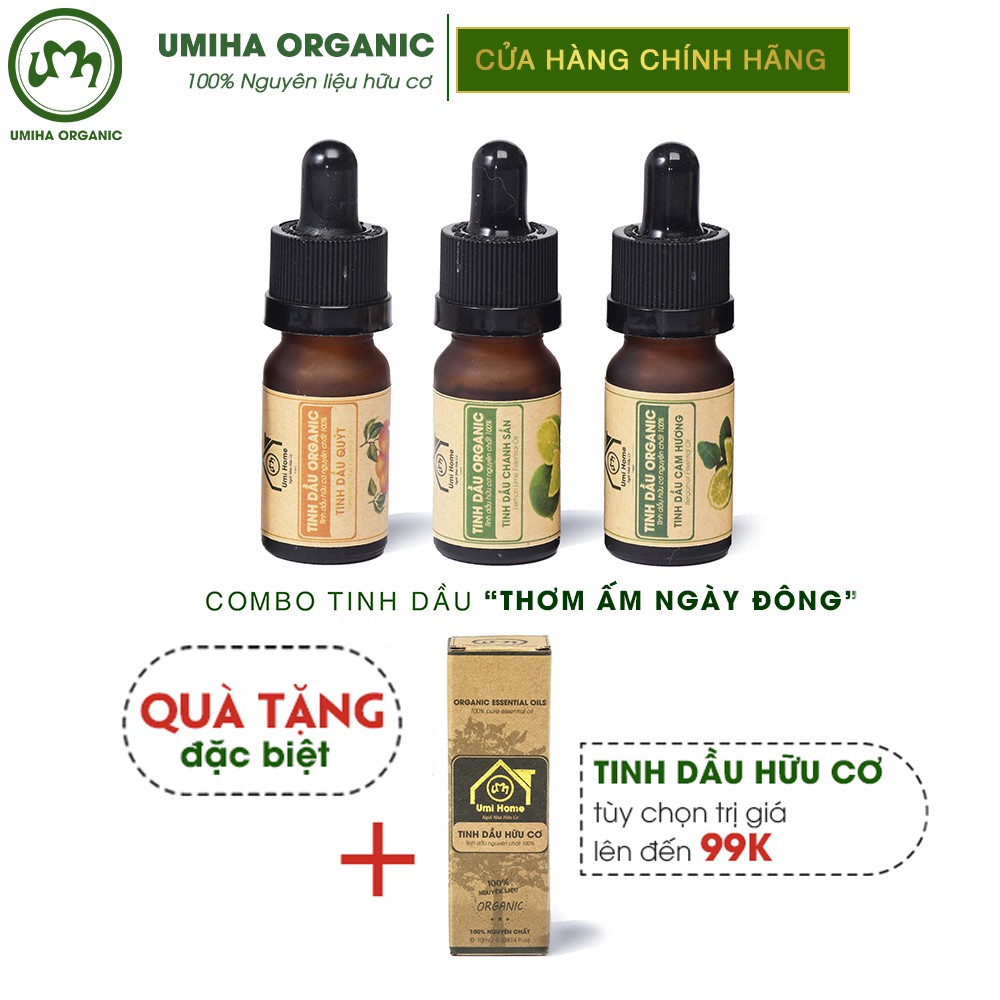 Combo 3 lọ Tinh Dầu UMIHA gồm - Chanh Lime, Cam Hương, Quýt (10mlx3) - Hữu cơ nguyên chất