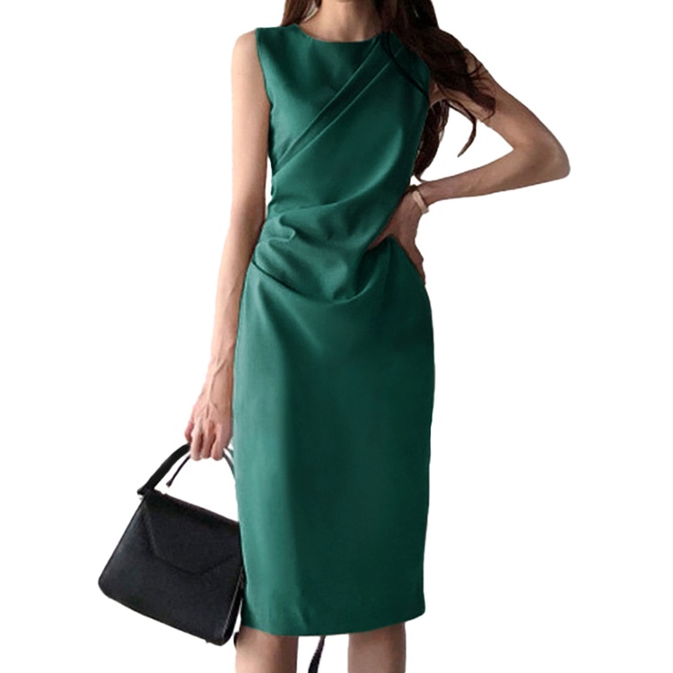 Đầm midi ZANZEA không tay cổ tròn màu trơn thời trang xinh xắn dành cho nữ