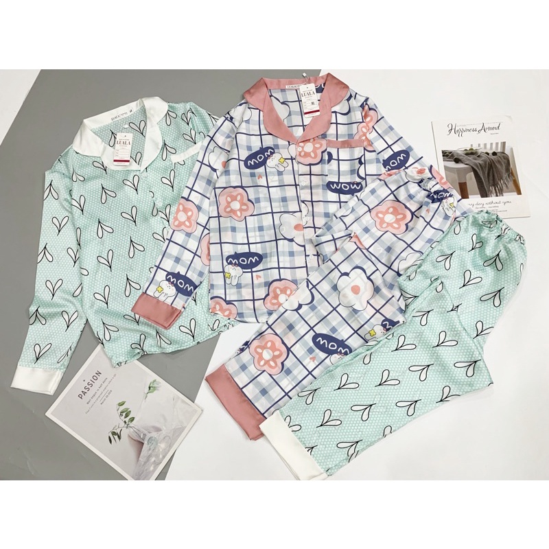 Bộ Pijama Lụa Satin Tay Dài ( Lụa đẹp, hàng có size, quần có túi)