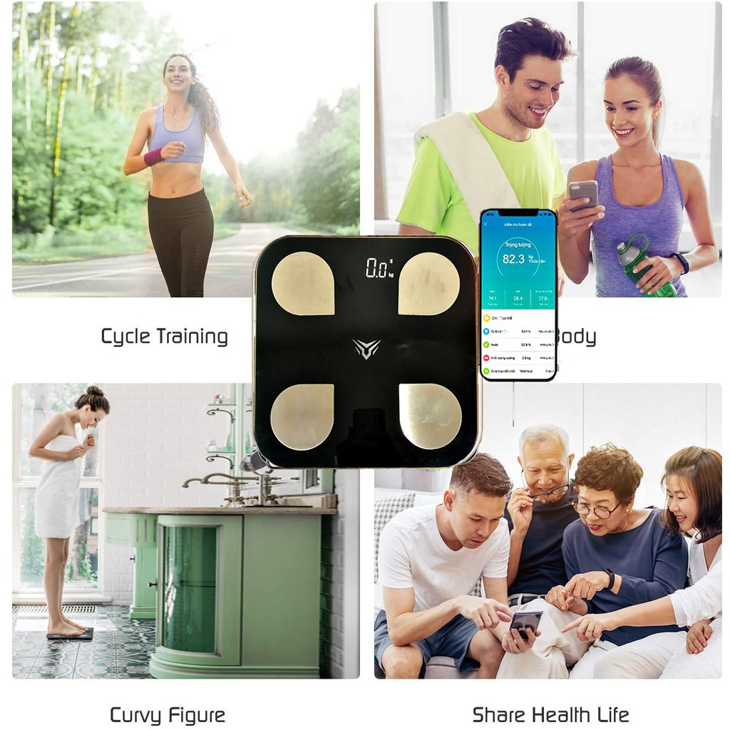 Cân Điện Tử Đo Sức Khỏe Kết Nối Bluetooth - App Tiếng Việt Đo Chỉ Số Sức Khỏe