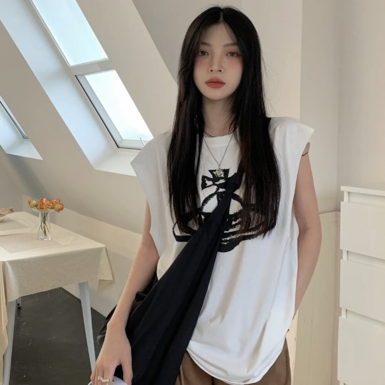 ◐Áo Thun Không Tay Dáng Rộng In Chữ Thời Trang Mùa Hè Hàng Mới Dành Cho Nữ 2022