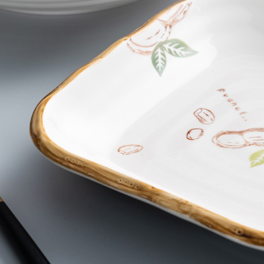 Đĩa sứ, đĩa decor bàn ăn họa tiết dứa viền nâu cực xinh