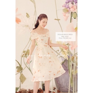 Váy thiết kế Double Dots- váy hoa trễ vai ngực kết nơ, chất voan tơ sồi cao cấp