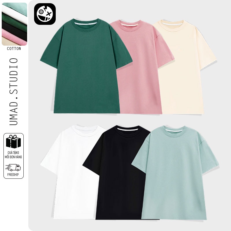 Áo thun Unisex UMAD tay lỡ form rộng có màu XANH LÁ, beige Oversize phong cách Hàn Quốc đi học, đi làm cổ tròn phông