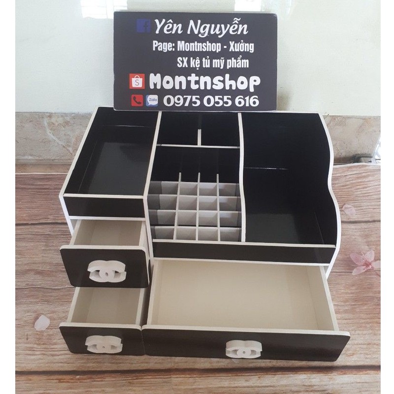 Kệ mỹ phẩm 35cm max đen full ô son dưới