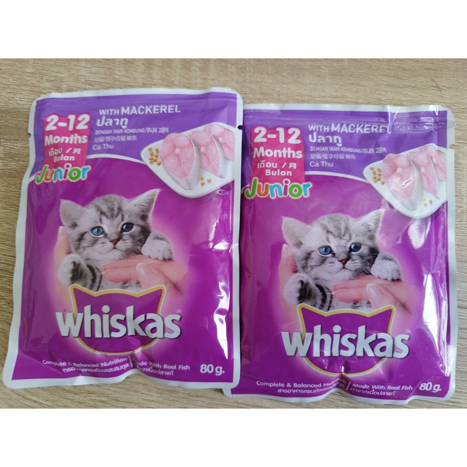 [Mã 253FMCGSALE giảm 8% tối đa 100K đơn 500K] Pate mèo kitten Whiskas Junior túi 80g vị cá ngừ dành cho mèo con