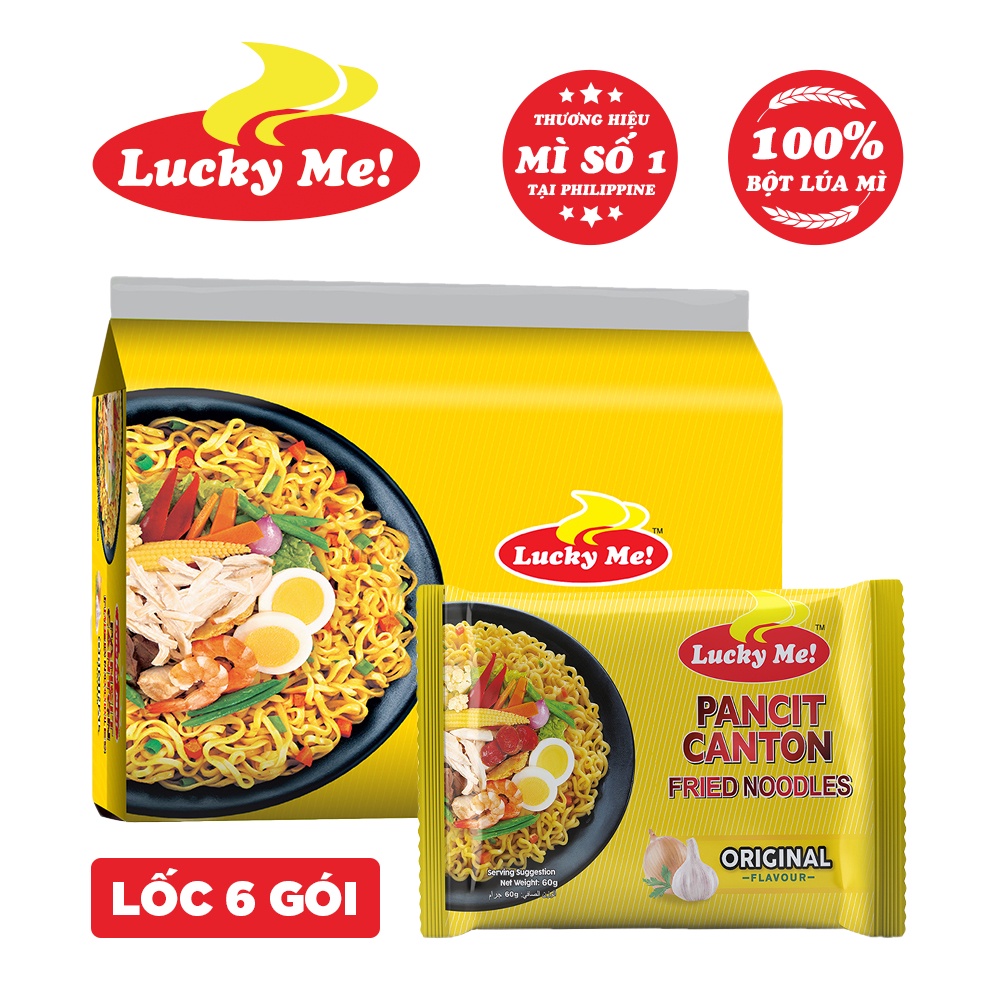[Mã FMCGMALL -8% đơn 250K] Lốc 6 gói mì xào Pancit Canton hương vị truyền thống Lucky Me 60g