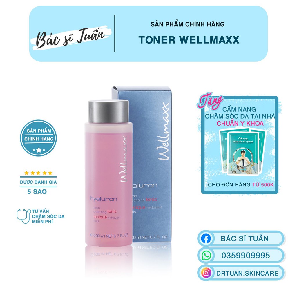 Toner Cấp ẩm, Cân Bằng Da - WELLMAXX Hyaluron Fresh Cleansing Tonic 200ml [CHÍNH HÃNG]