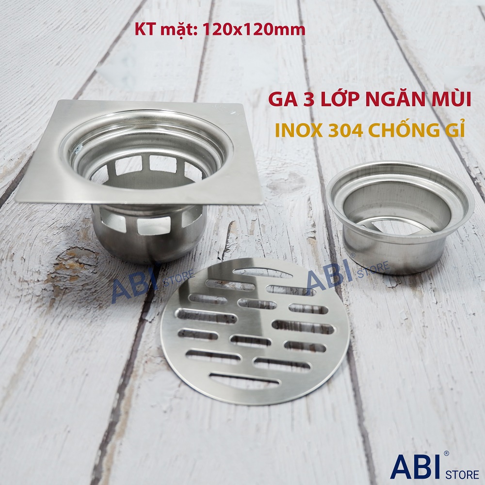 Ga thoát sàn inox 304 chống gỉ 3 lớp, phễu thu nước chống mùi nhà tắm cao cấp d76,d90,d110 (ga thúc sâu)