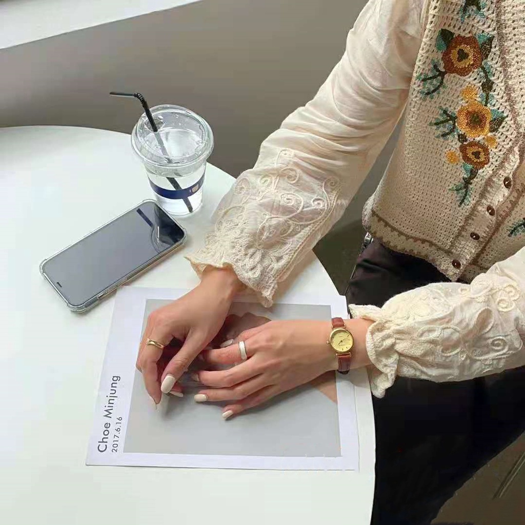 SUXI Áo Sơ Mi Dài Tay Cổ Chữ V Thêu Trang Trí Phong Cách Retro Thời Trang Mùa Thu Dành Cho Nữ