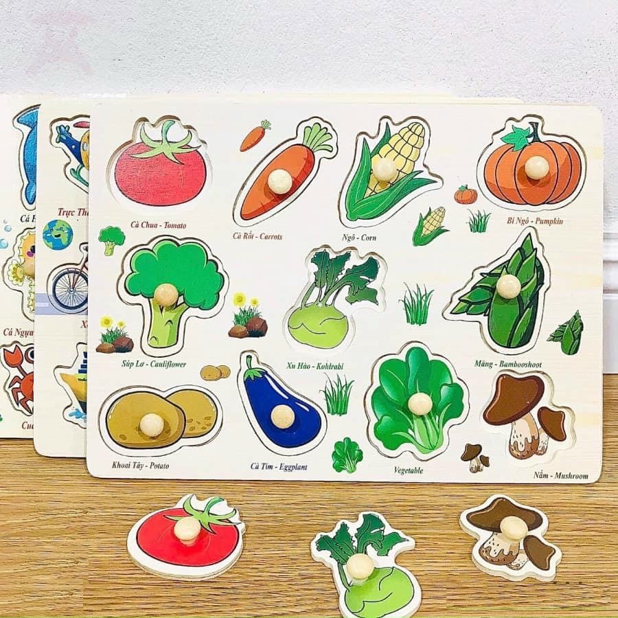 Đồ chơi bảng ghép gỗ có núm to 20x30 cm - chủ đề rau củ