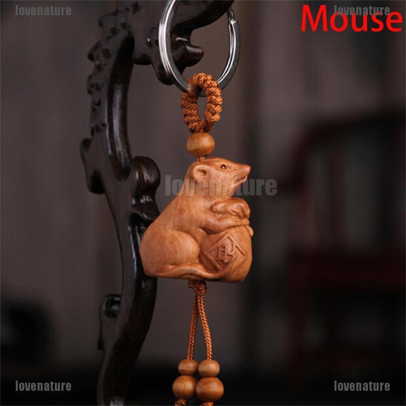 Móc khóa bằng gỗ tự nhiên tạo hình 12 con giáp handmade