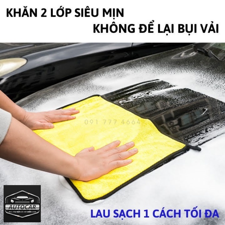 Khăn lau xe hơi ô tô Microfiber 2 mặt vàng xám cực dày siêu mềm siêu thấm chuyên dụng cho ô tô xe máy - MINCAR