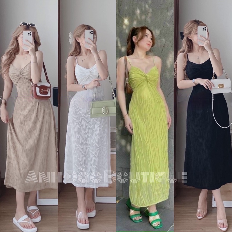 Váy hai dây maxi đi biển xoắn ngực dự tiệc sang trọng chất thun nhăn full màu V175 full size AĐ BOUTIQUE