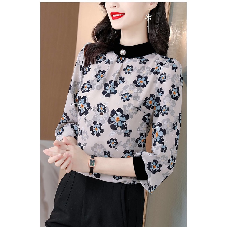 Áo thun tay dài cổ cao size lớn cho phụ nữ trung niên