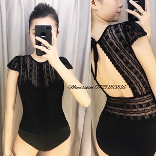 Áo tắm liền thân ren đen