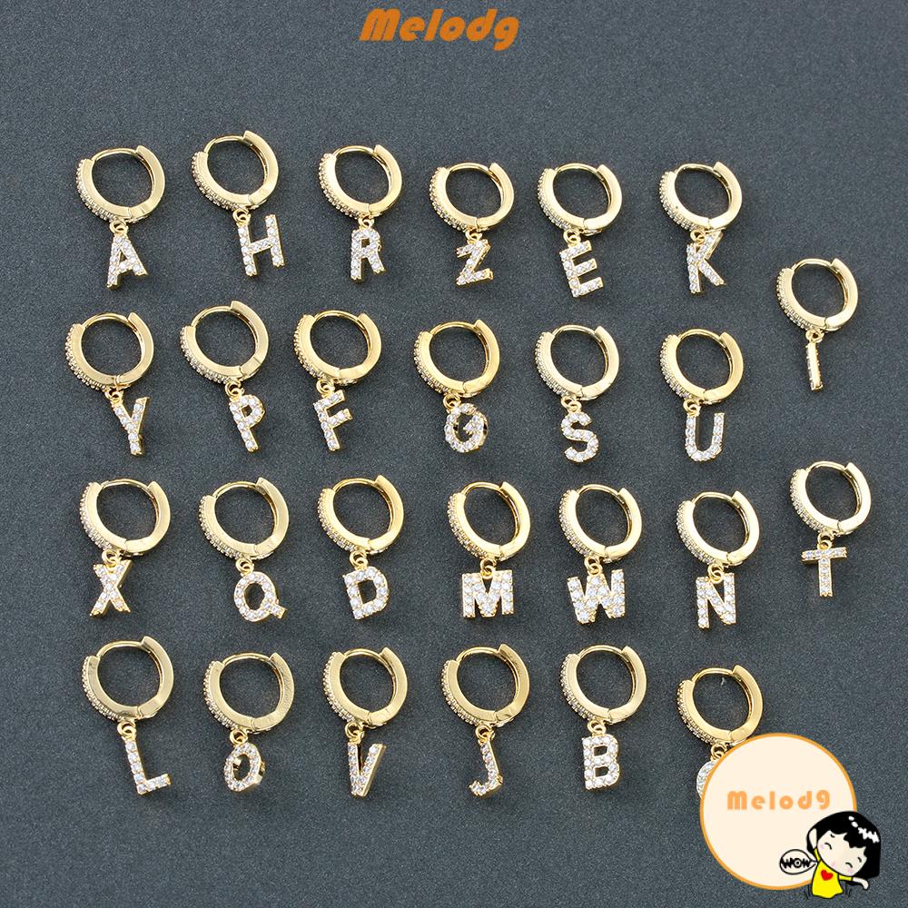 Bông tai tròn mặt 26 chữ cái đính đá Zircon màu vàng/bạc thời trang sang trọng cho nữ làm quà tặng ngày lễ tình nhân DIY