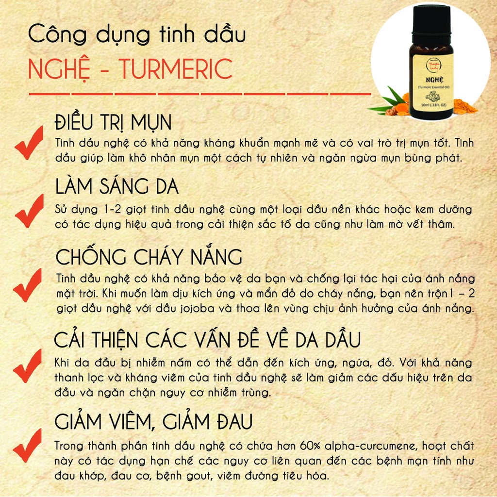 Tinh dầu Nghệ 20ml, sáng da, mờ nám, sẹo thâm, vết chân chim, đồi mồi - Thuốc Bắc Lãn Ông