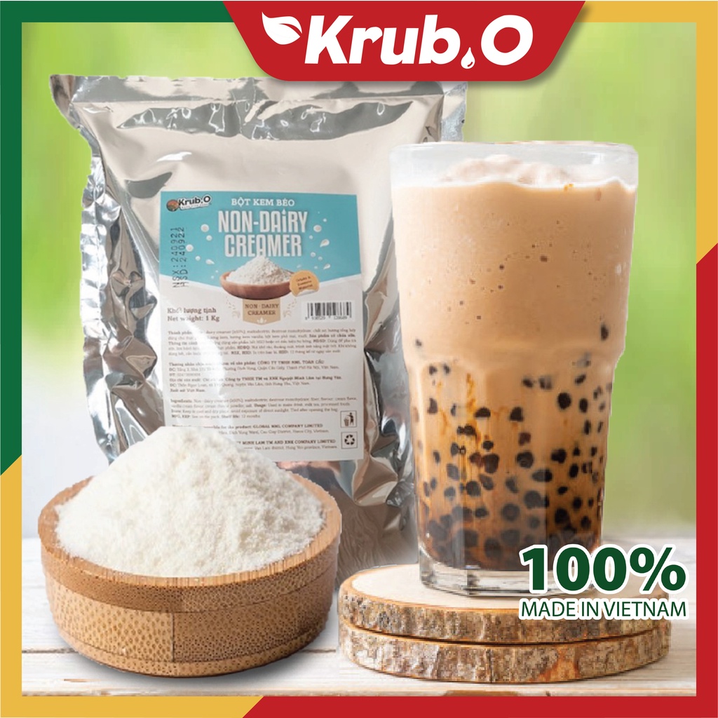 Bột kem béo pha trà sữa Krub.O béo ngậy tôn vị trà nguyên liệu pha chế trà sữa đồ uống túi 1 kg