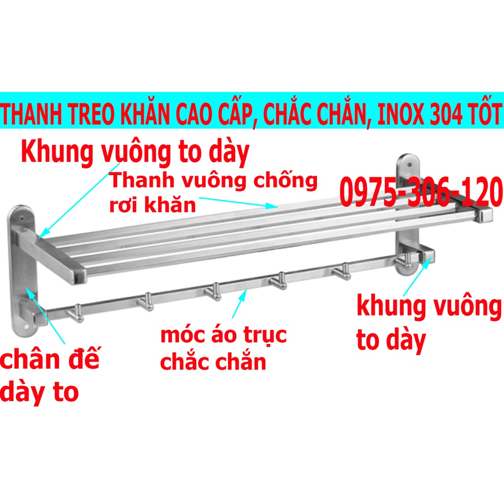 [CHẮC CHẮN DÀY 100% INOX 304] Thanh Treo Khăn Gắn Tường Bằng 100% inox 304 MKT4 hàng đặt xưởng dày chắc chắn