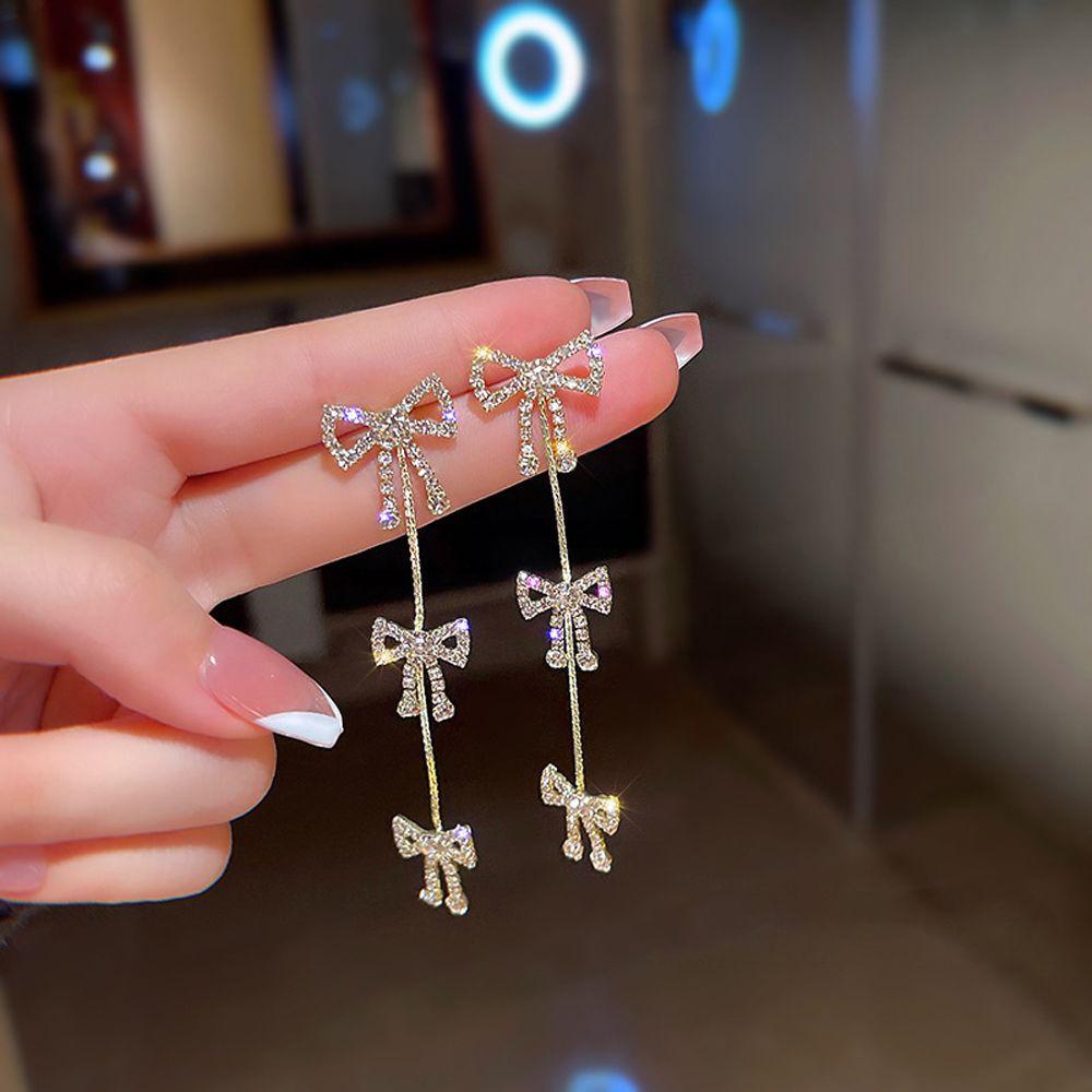 BACK2LIFE Hoa Tai Dáng Dài Hình Nơ Đính Đá Nhân Tạo Thời Trang