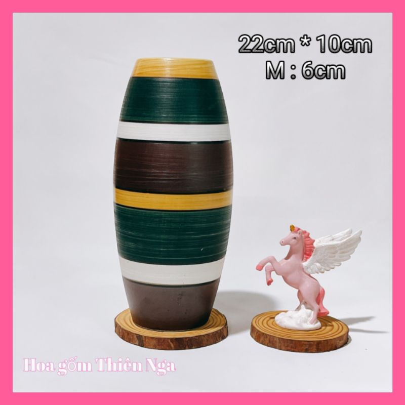 Lọ hoa gốm sứ men khô Bát Tràng cao 22cm - 12 họa tiết
