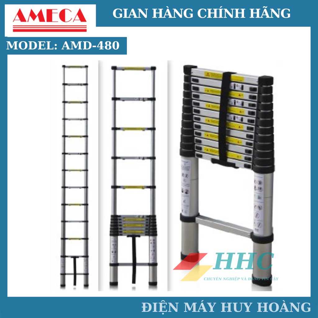 Thang nhôm rút gọn 14 bậc, thang xếp đơn AMECA AMD-480