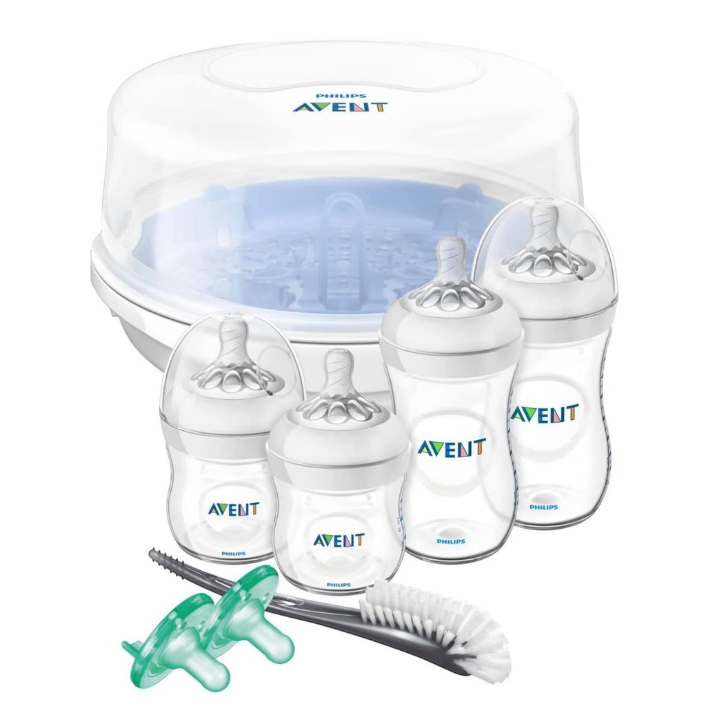 Set Lồng Hấp Tiệt Trùng Hơi Nước Vi Sóng Philips Avent Kèm 4 Bình Avent