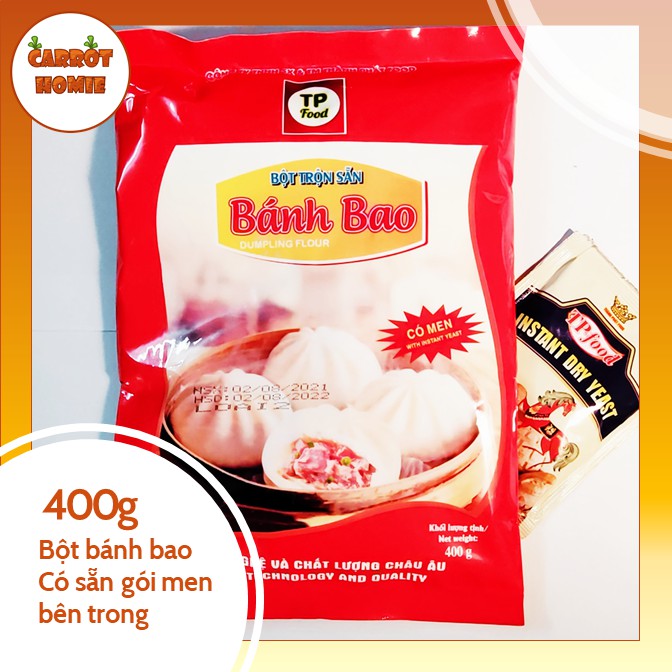 Bột bánh bao trộn sẵn Thành Phát 400g làm bánh trắng, thơm khẩu phần 10 bánh cỡ trung có sẵn gói men bên trong