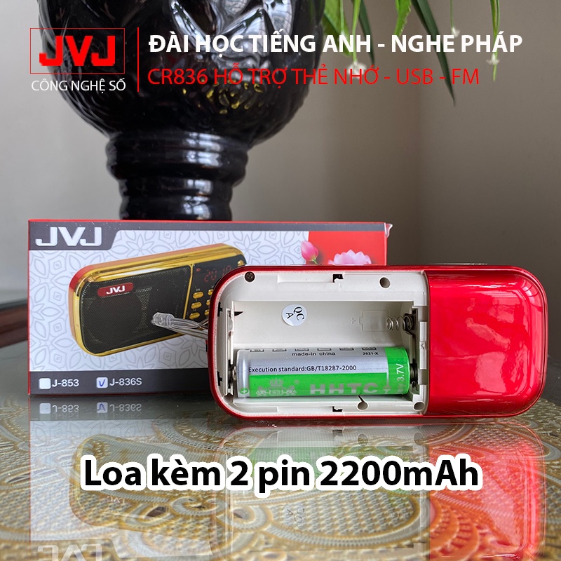 Loa nghe pháp mini JVJ J-836S 2 Pin sử dụng thẻ nhớ,USB học tiếng anh, đài FM, đèn pin siêu sáng - BH 12 tháng