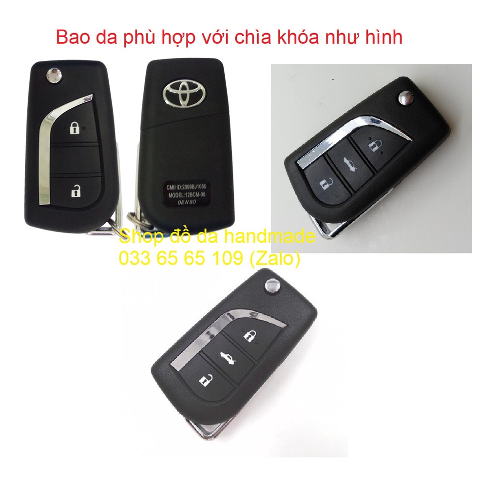 [Da bò] Bao da chìa khóa gập Toyota Innova, Fortuner, Hilux, kèm tặng móc khóa khắc tên miễn phí