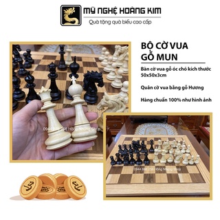 Bộ cờ vua gỗ mun gia công tinh xảo Mỹ Nghệ Hoàng Kim bàn cờ vua gỗ nguyên khối sang trọng