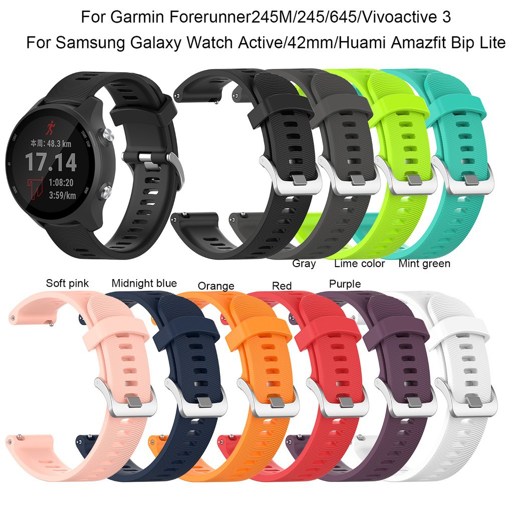 Dây đeo silicon 20mm cho đồng hồ Garmin Forerunner 245M/245/Samsung Galaxy Watch Active2/ Active Band /Amazfit Bip Lite