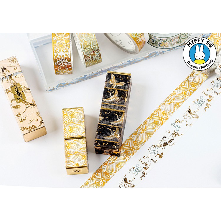 Băng dán Washi tape HOA VĂN THIẾP VÀNG chủ đề GẤM VÓC LỤA LÀ