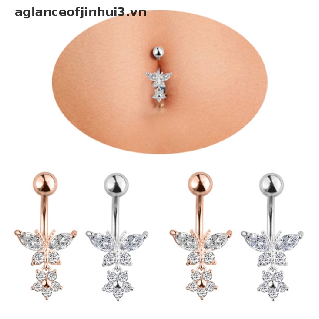 Khuyên Rốn Hình Bướm Đính Đá Zircon Bằng Thép Phẫu Thuật