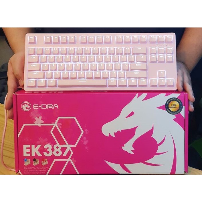 Bàn Phím Cơ E-DRA EK387 Pink Huano Switch - EK387 Màu hồng cực kute - Hàng chính hãng BH 2 năm