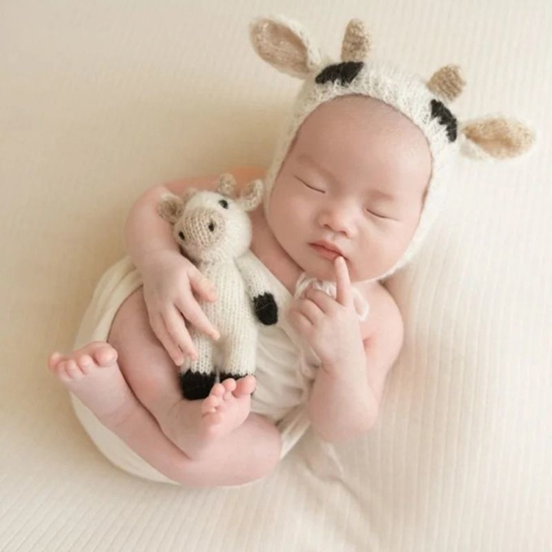 Mũ Beanie Dệt Kim Màu Trắng Đen Kèm Chụp Tai Thời Trang Cho Bé Sơ Sinh