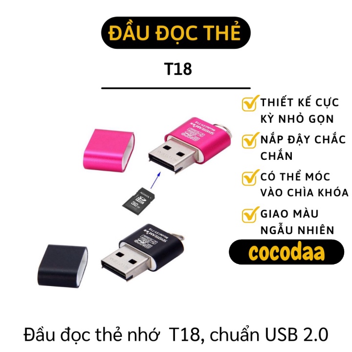 Đầu Đọc Thẻ Nhớ - Đầu Đọc Thẻ Nhớ USB 2.0 Mini, Tốc Độ Truy Cập Lên Tới 480Mbps 7282 [FREESHIP]