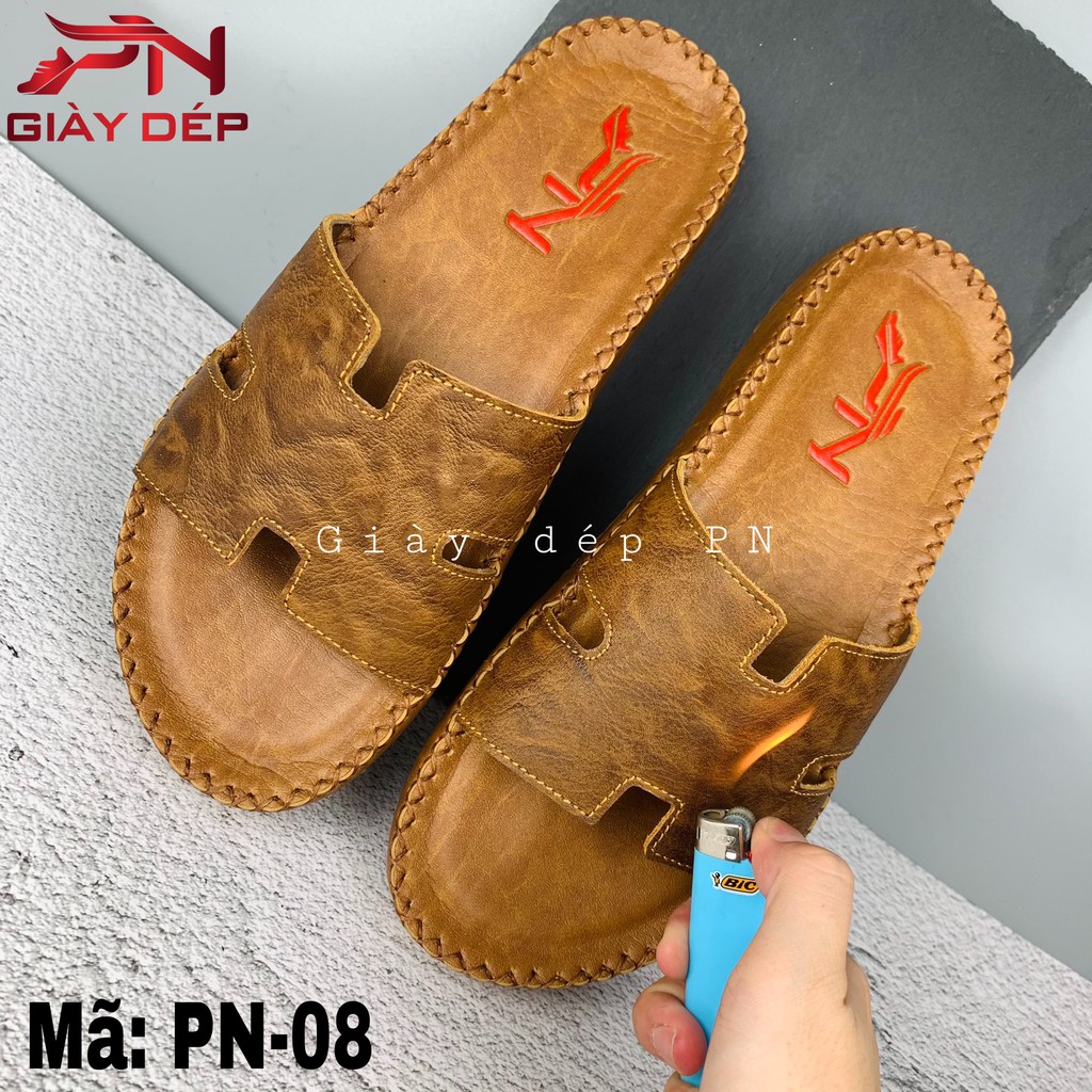Dép nam chữ H chất (da thật 100%) cam kết bảo hành 12 tháng box hộ