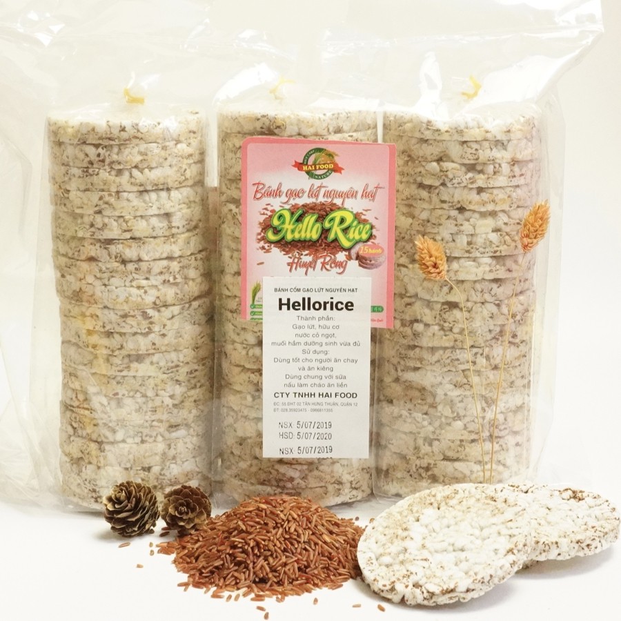 Bánh gạo lứt Hellorice - Thực dưỡng hữu cơ thảo dược (500g)