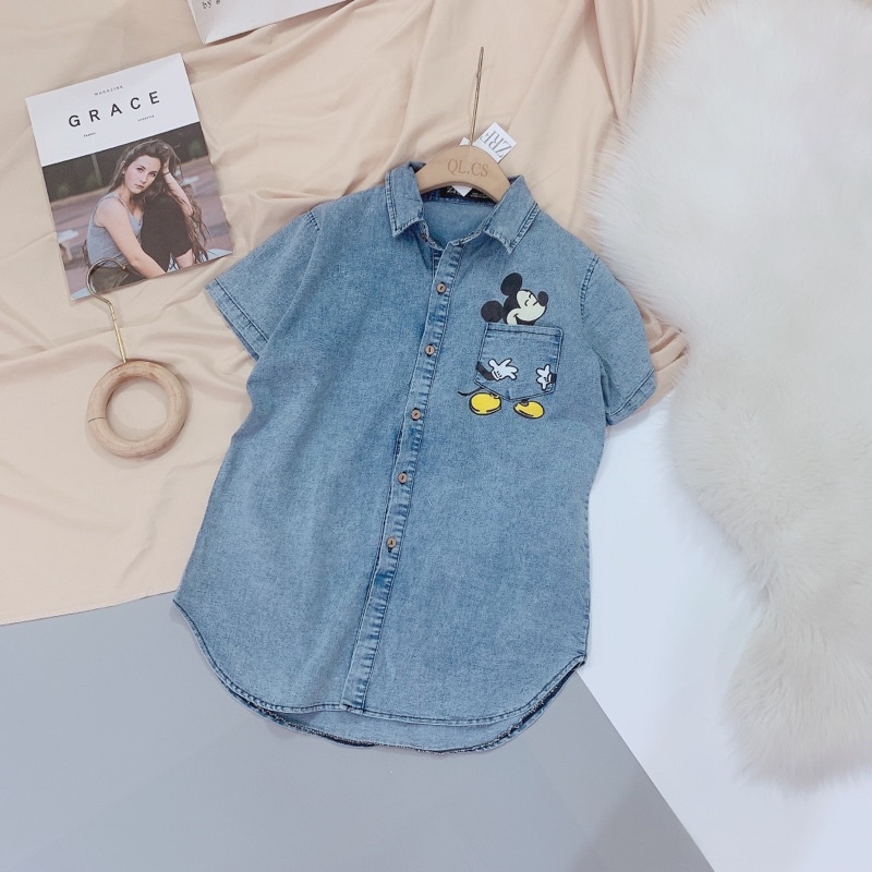Áo Bigsize Sơ Mi Jeans Túi Mickey 50-90kg cho nàng chubby