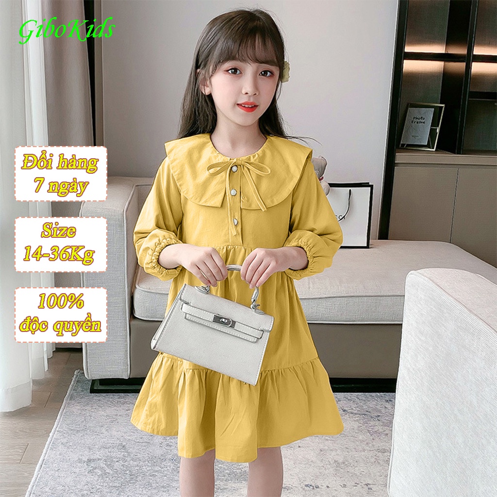 Váy cho bé gái, váy tiểu thư Gibo màu vàng cho bé từ 2 - 10 tuổi [V105]