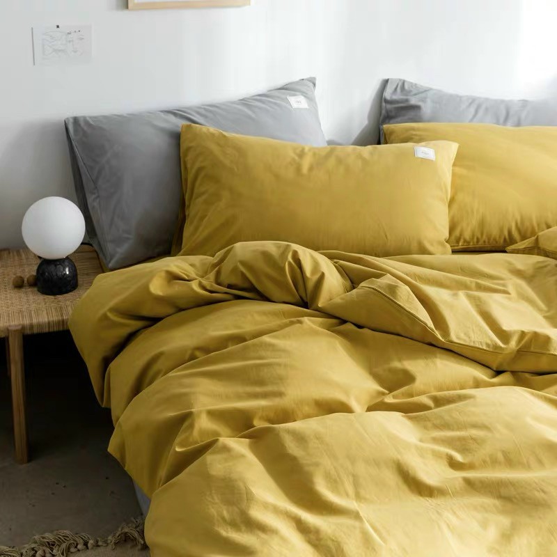 [FLASH SALE] Set 4 món chăn ga gối màu vàng trơn Cotton Tici cao cấp - Ảnh thật - Hàng xuất khẩu