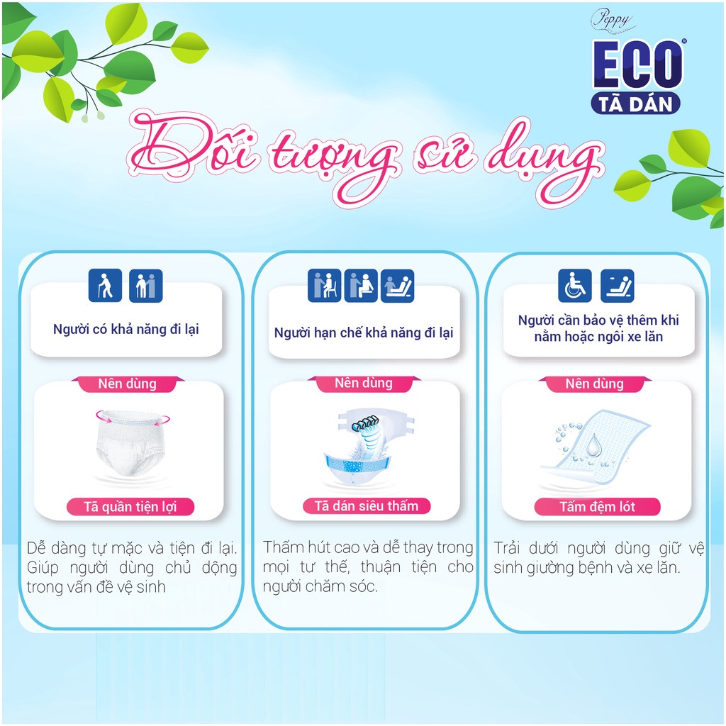 Bộ 3 gói Tã dán người lớn Peppy ECO siêu thấm size ML10 miếng/gói