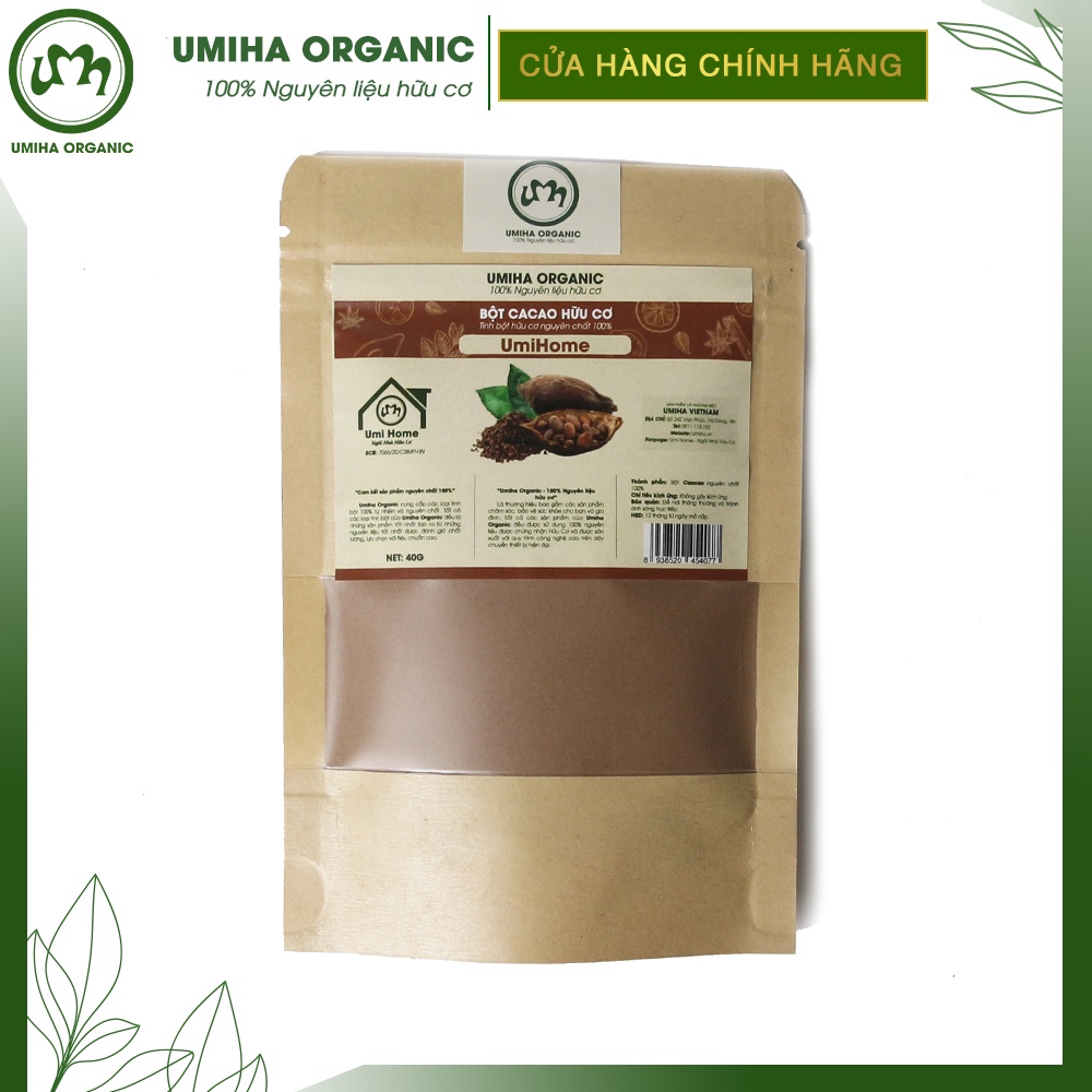 Bột Cacao hữu cơ UMIHOME nguyên chất 40G - Mặt nạ dưỡng da giúp da trắng, tẩy da tế bào chết và ngừa thâm mụn