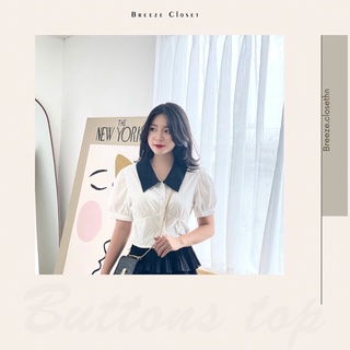 BUTTONS TOP- Áo sơ mi croptop tay bồng